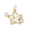 Brass Micro Pave Cubic Zirconia and Glass Pendants, Star Charms, Rack Plating, Long-Lasting Plated, Cadmium Free & Lead Free, with Jump Ring, Real 18K Gold Plated, 14.5x16.5x7mm, Hole: 3.5mm