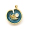 Brass Teal Enamel Leaf Pendants, Natural Freshwater Pearl Flower Charms, Real 18K Gold Plated, 21x20x8mm, Hole: 5x3mm
