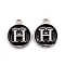 Platinum Plated Alloy Charms, Cadmium Free & Lead Free, with Enamel, Enamelled Sequins, Flat Round with Letter, Letter.H, 14x12x2mm, Hole: 1.5mm
