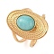 Oval Natural Amazonite Finger Rings, Ion Plating(IP) 304 Stainless Steel Cuff Rings for Women, Soldered, Real 14K Gold Plated, 24mm, Gemstone: 11.5x9.5mm, Adjustable