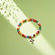 Bracelet extensible en perles synthétiques turquoise (teint) et acrylique avec breloque en alliage pour femmes BJEW-JB08627-06-2