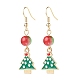 Orecchini pendenti in lega smaltata a tema natalizio con perline in resina EJEW-JE05024-3