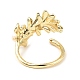 Brass Leaf Open Cuff Ring with Natural Pearl Beaded for Women RJEW-K090-02G-3