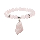 Round Natural Rose Quartz Beaded Stretch Bracelet with Nuggets Charms for Women BJEW-JB09316-02-1