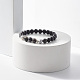 Bracelet extensible en perles rondes en larvikite naturelle et en bois X-BJEW-JB07804-2