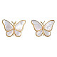 白い貝殻の蝶のバッジ  バックパックの服のための真鍮のラペルピン  ニッケルフリー  18KGP本金メッキ  25x35x11mm JEWB-N008-01-2