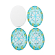 Cabochon ovale di vetro con disegno di fiore geometrico X-GGLA-N003-22x30-G35-2