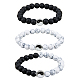 Fibloom 3 pz 3 stili set di braccialetti elasticizzati con perline di howlite naturale e pietra nera smerigliata BJEW-FI0001-21-1