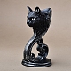 Kristallkugelhalter aus Kunstharz im Gothic-Stil mit Katzenkopf WICR-PW0016-03-2