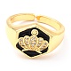 Adjustable Real 18K Gold Plated Brass Enamel Finger Ringss RJEW-L071-31G-2