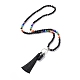 Natural Obsidian Bullet & Tassel Pendant Necklace with Mixed Gemstone Beaded Chains NJEW-E585-02A-2
