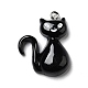 ハロウィン不透明樹脂ペンダント  プラチナトーンの鉄ループ付き  猫  ブラック  28x21x6mm  穴：2mm RESI-D055-110P-2