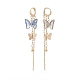 4 Pairs 4 Color Glass Butterfly Dangle Hoop Earrings with Clear Cubic Zirconia EJEW-TA00153-4