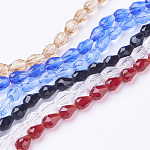 Glass Beads Strands, Faceted, teardrop, Mixed Color, 6x4mm, Hole: 1mm, about 65~68pcs/strand, 14.96~15.35 inch