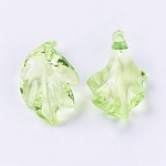 Ciondoli arilico trasparente, foglia, verde chiaro, 24x15x5mm, Foro: 1.5 mm, circa 660pcs/500g