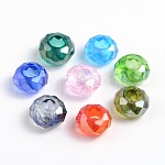 Perles européennes en verre, Perles avec un grand trou   , pas de noyau métallique, facette, rondelle, couleur mixte, 14x8mm, Trou: 5mm