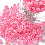Perles de rocaille en verre, Ceylan, ronde, rose, 4mm, Trou: 1.5mm, environ 4500 pcs / livre