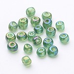 6/0 Transparent Rainbow Colours Round Glass Seed Beads, Green, Size: about 4mm in diameter, hole:1.5mm, about 495pcs/50g