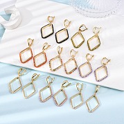 Серьги-кольца из латуни с кубическим цирконием и ромбами EJEW-L303-02G