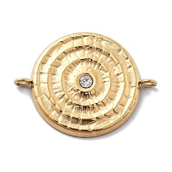 Connettore a vortice rotondo piatto in acciaio inossidabile 304 con placcatura sotto vuoto in PVD, con rhinestone di cristallo, vero placcato oro 18k, 20x15.5x1.5mm, Foro: 1.2 mm