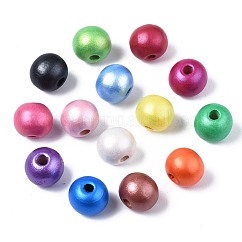 Cuentas de madera natural pintada, pearlized, redondo, color mezclado, 10x8.5mm, agujero: 3 mm