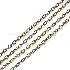 Cadenas de cable de latón, soldada, Sin cadmio y níque y plomo, con carrete, Plano Oval, Bronce antiguo, 2.2x1.9x0.3mm, apto para anillos de salto de 0.6x4 mm, aproximadamente 32.8 pie (10 m) / rollo