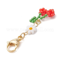Pendentif décoratif en perles de verre à motif de cerises et de fleurs&nbsp;HJEW-MZ00155