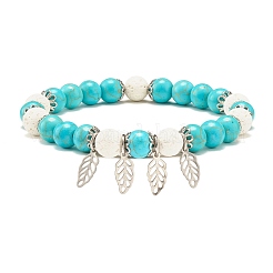 Set aus elastischen Armbändern mit runden Perlen aus synthetischem Türkis und natürlichem Lavagestein&nbsp;BJEW-JB07465