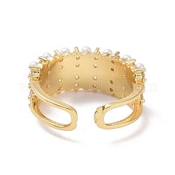 Bague ouverte rectangle en zircone cubique transparente avec perle acrylique perlée&nbsp;RJEW-P032-17G