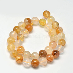 Brins de perles rondes de quartz hématoïde jaune naturel&nbsp;G-F266-09-10mm