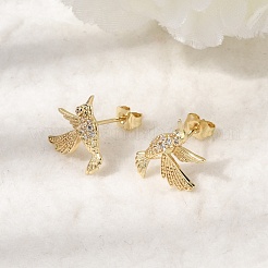 Boucles d'oreilles puces en laiton serties de micro-pavés de zircon cubique transparent&nbsp;EJEW-L311-02G