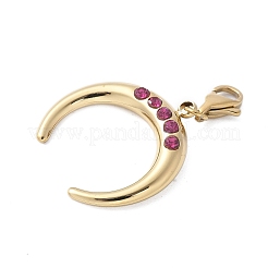 Pendentif décoratif en acier inoxydable 304 avec double corne/croissant de lune et strass&nbsp;STAS-S165-42G