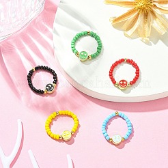 5 Stück 5-farbige Glas-Saatperlen-Perlen-Stretch-Fingerring-Sets&nbsp;RJEW-TA00077