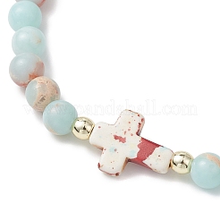 Pulseras elásticas sintéticas de jaspe aqua terra y turquesa para mujer&nbsp;BJEW-JB13106