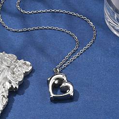 Collane per ceneri in urna a forma di cuore con doppio delfino in acciaio inossidabile 304&nbsp;STAS-Z106-08P