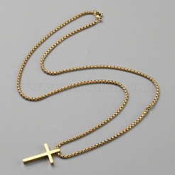 Collar con colgante de cruz de acero inoxidable con cadenas de caja&nbsp;NJEW-WH0016-48G