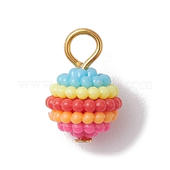 Breloques rondes en résine de couleur arc-en-ciel avec boucles en fer doré&nbsp;PALLOY-JF02773