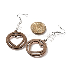 Orecchini pendenti a forma di cuore cavo in legno in acciaio inossidabile 304&nbsp;EJEW-M074-03P