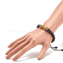 Bracciale con perline intrecciate in agata nera naturale smerigliata&nbsp;BJEW-JB08249-01