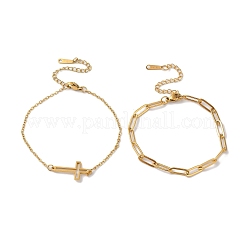 Catene a graffetta in acciaio inossidabile 304 e set di bracciali a catena a maglie&nbsp;AJEW-U005-05A-G