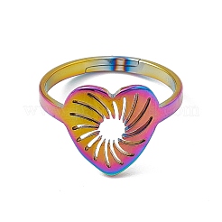 Anillo ajustable con forma de corazón hueco de acero inoxidable con revestimiento de iones (IP) 201 para mujer&nbsp;RJEW-C045-02M