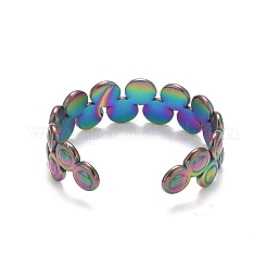 Bague ouverte ronde et plate en acier inoxydable 304 plaquée ionique couleur arc-en-ciel (IP) pour femme&nbsp;RJEW-A005-34MC