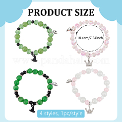 4 stücke 4 arten hexe hut krone legierung charme glas & synthetische mondstein & katzenauge perlen stretch-armband sets&nbsp;BJEW-PH01982