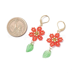304 Edelstahl Blume mit Blatt Leverback Ohrringe&nbsp;EJEW-MZ00456-03