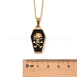 Halloween-Thema 304 Edelstahl schwarzer Emaille Sarg mit Totenkopf Anhänger Halsketten für Männer&nbsp;LS-NJEW-Z090-01G