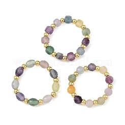 Ensemble de 3 bague extensible en fluorite naturelle et perles de laiton pour femme&nbsp;RJEW-JR01109