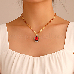 4 collier en aluminium avec pendentif en forme de larme en laiton et strass&nbsp;NJEW-HY0001-33