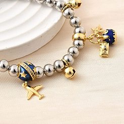 Charm-Armbänder aus Messing mit Emaille-Rundperlen für Damen&nbsp;BJEW-D317-11B-PG