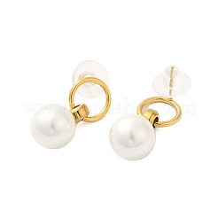 Pendientes redondos de acero inoxidable 304 con forma de concha y perla para mujer&nbsp;EJEW-U020-30G-01