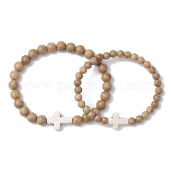 Holzperlen-Stretcharmbänder für Paare&nbsp;BJEW-JB11305-02
